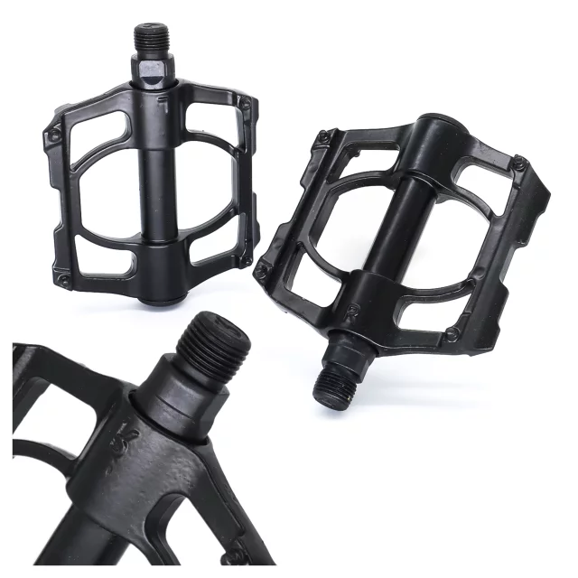 Alogy bicycle pedals for road and mountain bikes, MTB platform aluminum, set of 2, aluminum with triple bearing, black