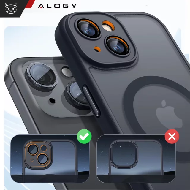 Skleněné pouzdro pro Apple iPhone 15 Alogy MagSafe Hybrid Matte Case Matný kryt s ochranou objektivu černý