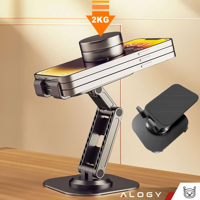 Phone Holder Tablet Stand Stand Foldable Adjustable Aluminum for Desk 4-12.9" 360 Alogy Black