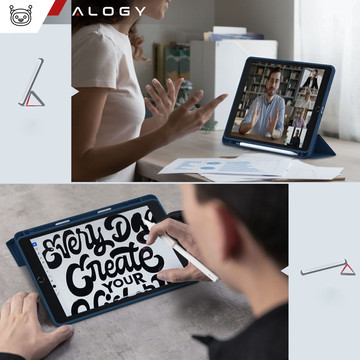 Case for Apple iPad 10.2 9 Gen 8/7 2021/2020/2019 Smart Pencil Case Alogy TPU Tablet Cover Navy Blue Glass
