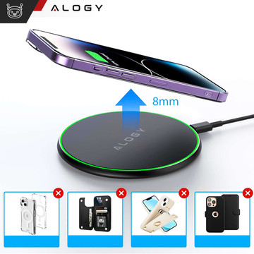 QI kabelloses induktives Ladegerät 20 W schnelles LED Alogy rundes starkes USB-C-Kabel Schwarz