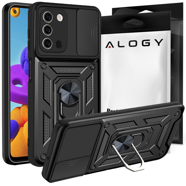 Alogy Camshield Stand Ring Case mit Kameraabdeckung für Samsung Galaxy A03s 164 mm Schwarz
