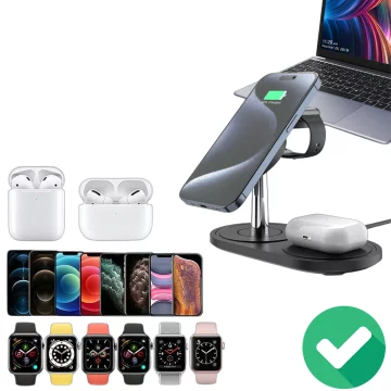 3v1 indukční nabíječka pro telefon hodinky sluchátka Alogy Qi nabíječka pro Apple iPhone Watch AirPods černá
