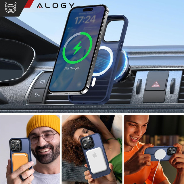 Etui do iPhone 15 Pro MagSafe Matt Case Cover matowe obudowa Alogy Ring pancerne na telefon Granatowe