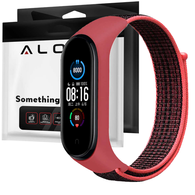 Nylonový pásek Alogy pro Xiaomi Mi Band 5/6/6 NFC Červený a černý