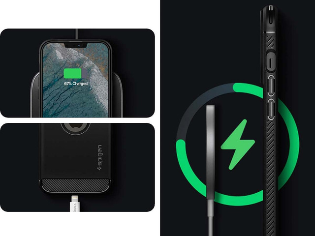 Spigen Rugged Armor case for Apple iPhone 13 Matte Black Glass