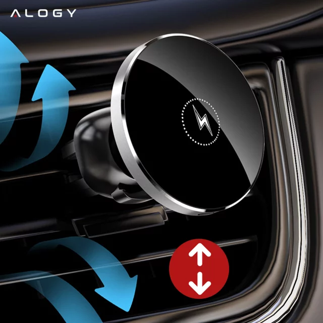 2-in-1 car holder with Alogy Airvent MagSafe QI Charger for MagSafe 15W inductive charger Black