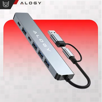 Alogy HUB Splitter Adapter for Laptop Computer USB-C to 3x USB-A 2.0 1x USB-A 3.0 Gray