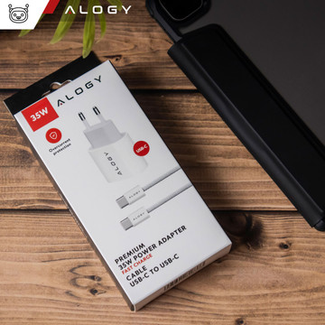 Fast Powerful 35W USB-C Wall Charger USB Type C PD GaN for iPhone 15 Type-C Cable 1m Alogy White