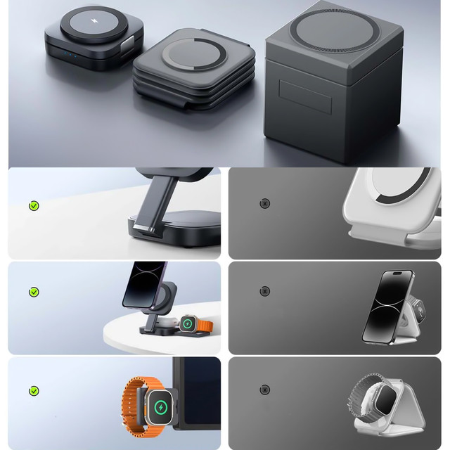 Qi Mag Safe 15W inductive charger for iPhone Apple Watch AirPods wireless 3in1 Docking station black