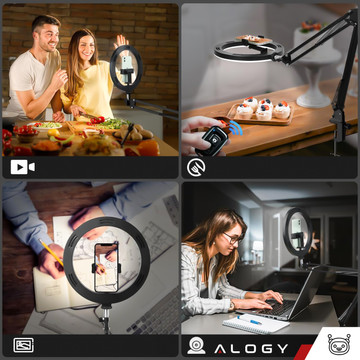 Alogy LED-Ringlicht 10 Zoll Fotoring für Make-up-Stativ für Schreibtischplatte Schwarz