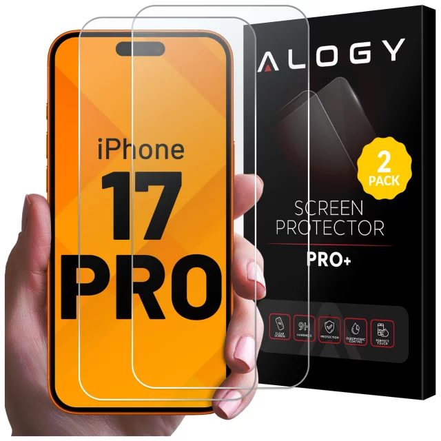 2x Szkło Hartowane Ochronne 9H do Apple iPhone 17 Pro, Wzmocnione i Odporne na Zarysowania, Łatwy Montaż Bez Bąbelków, Alogy Heavy Pro+™ – Przezroczyste