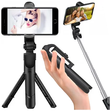 Selfie tyč stativ Stativový držák telefonu Alogy Tripod selfie tyč Bluetooth 360 dálkové ovládání Black
