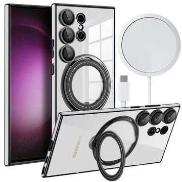 Case for Samsung Galaxy S24 Ultra Magnetic Case Ring Mag Safe Clear Holder Magnet Alogy Black Transparent Qi Charger