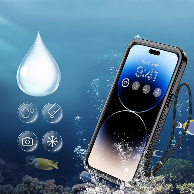 Hülle für iPhone 14 Pro Max, wasserdicht, gepanzert, 360-Grad-Hülle, Hybridlinse, Kameraschutz, IP68, wasserdicht, Schwarz