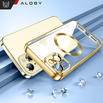 MagSafe Case for iPhone 15 Glamor Luxury Slim Ring Cover Alogy Gold Transparent