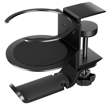 2v1 stolní organizér držák na šálek sluchátka kabely stolní hliníkový stojánek věšák háček Alogy Black