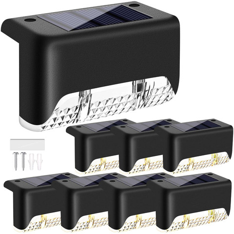 LED solar garden lamp, set x8, for terrace, balcony, stairs, balustrade, with dusk sensor, AAA battery, black