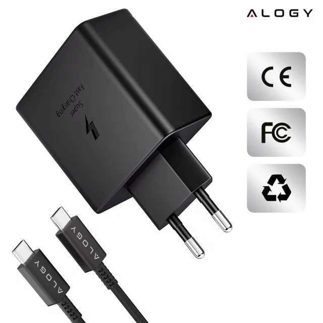 USB-C Type-C PD Premium Fast 45W 3A Wall Charger Type-C 1M Alogy Black