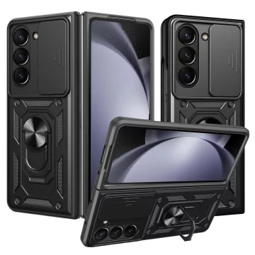 Pouzdro pro Samsung Galaxy Z Fold 6, obrněné, slide, kroužek, ochranné pouzdro pro kameru, Camshield Alogy, černé