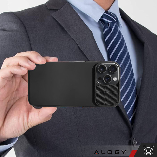 Pouzdro pro iPhone 15 Pro Max Slide Case s ochranou objektivu Pouzdro fotoaparátu Matte Black Alogy Soft Matt Glass