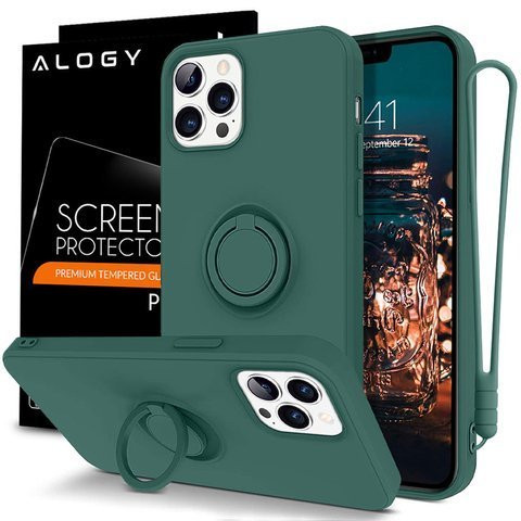 Ring Ultra Slim Alogy Silicone Case for iPhone 12/ 12 Pro 6.1 Green Glass
