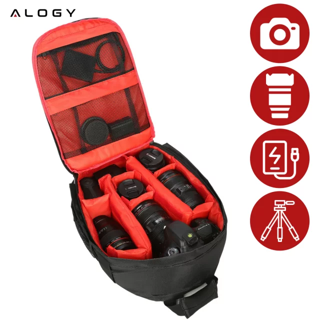 Wasserdichter Rucksack Alogy Tasche für Kamera Fotoausrüstung und Zubehör geräumig Schwarz und Rot