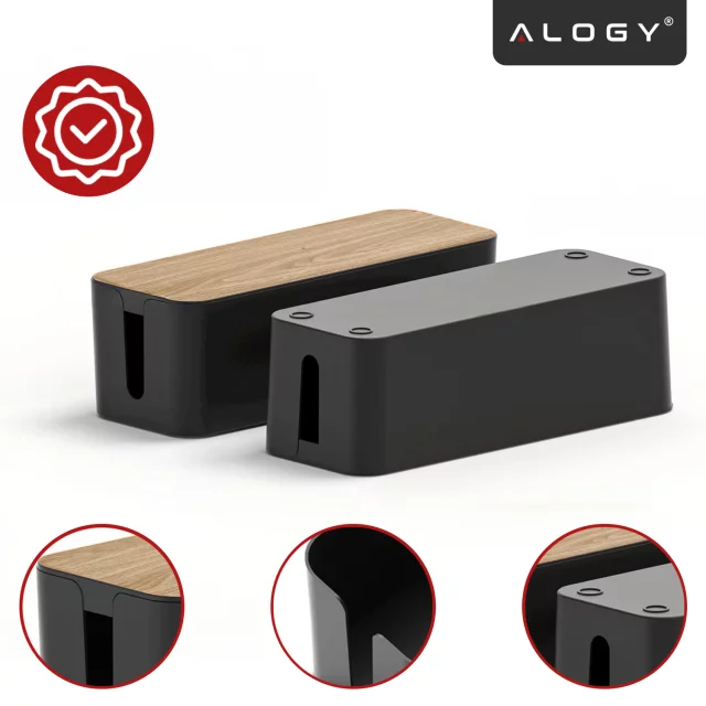 Organizér box na kabely lišty box M stůl podlaha Alogy BOX dřevo Černý