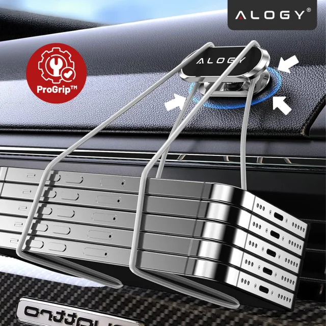 Uchwyt magnetyczny samochodowy do telefonu – uniwersalny, na kokpit i deskę rozdzielczą, stabilny i mocny – Alogy SilverMount™ Srebrny