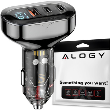 Car charger 2x USB-C C PD 36W USB QC 3.0 LED fast for phone, powerful 72W Alogy black