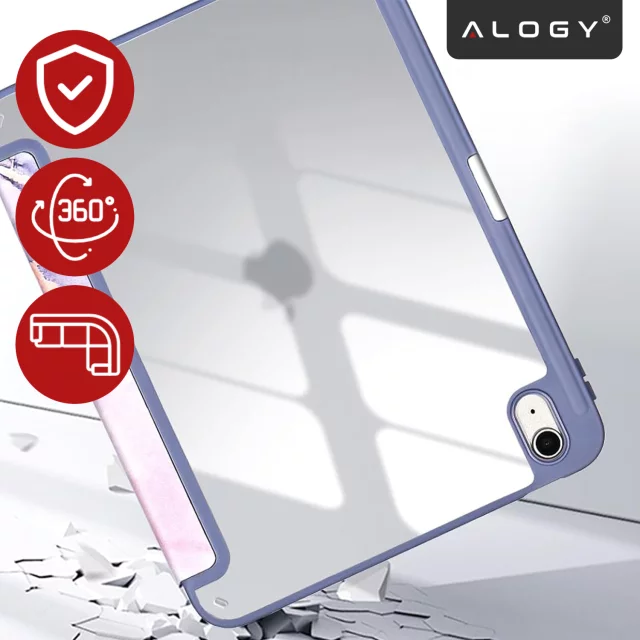 Schutzhülle für Apple iPad 10,9" (10. Generation, 2022) / iPad 11" A16 (11. Generation, 2025) Hybrid mit Stifthalter, faltbare Hülle mit 2-in-1-Ständerfunktion, Alogy HybridBook™ Hülle – Marmorviolett