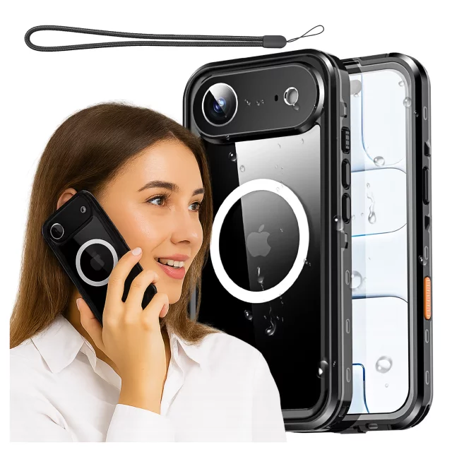 Etui Wodoodporne do Apple iPhone 17 Air 6,6", Pancerna Obudowa 360° z Przezroczystym Tyłem, Kompatybilna z MagSafe, Alogy HydroArmor™ IP68 Case – Czarne