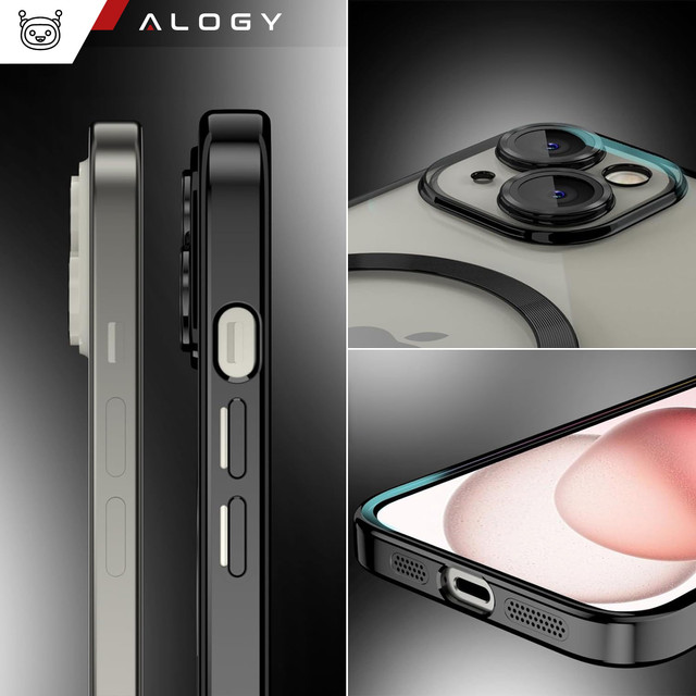 MagSafe Case for iPhone 15 Plus Glamor Luxury Slim Ring Cover Alogy Black Transparent