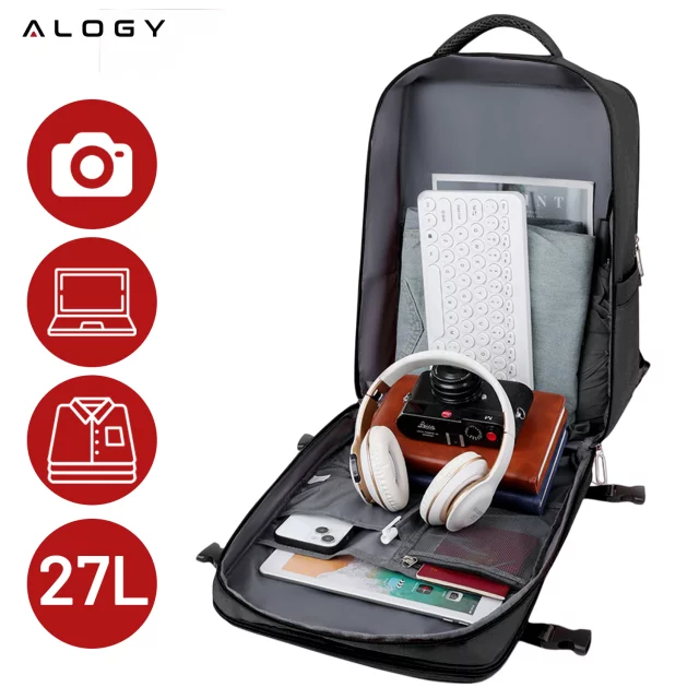 Pánský dámský cestovní batoh na notebook do kufru Zavazadla do letadla Práce do školy 45x30x20cm Alogy Unisex Černá