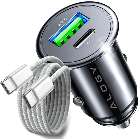 Car charger 48W USB QC 3.0 18W USB-C C PD 30W fast powerful for Alogy Car phone black USB-C cable 1m