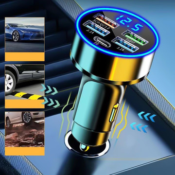 Car charger 4x USB QC 3.0 USB C PD 20W LED fast powerful 250W for Alogy Car phone black