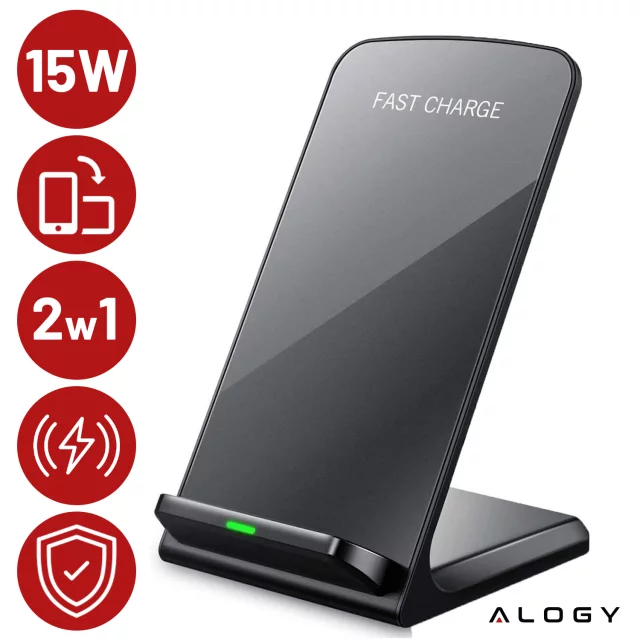 Alogy Qi Stand Charger induction wireless charger for phone stand charging station 15W Black