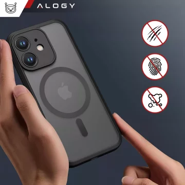 Hülle für Apple iPhone 12 Alogy MagSafe Hybrid Matte Case Matte Abdeckung mit Linsenschutz Schwarzglas