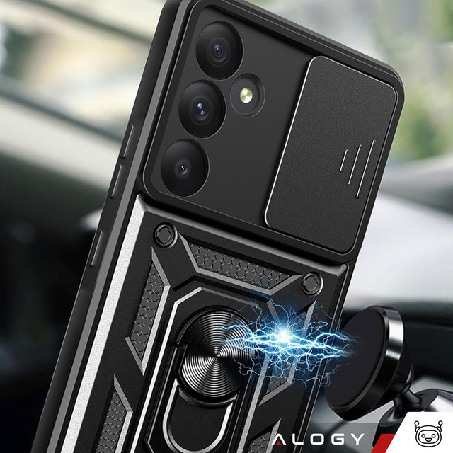 Hülle für Samsung Galaxy A55 5G Gepanzerte Schiebehülle Ringgehäuse Kameraschutz Camshield Alogy Schwarz