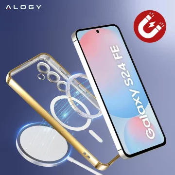 Etui do Samsung Galaxy S24 FE Alogy LuxeShield™️ Glamour Luxury Ring obudowa do MagSafe z osłoną aparatów Złote