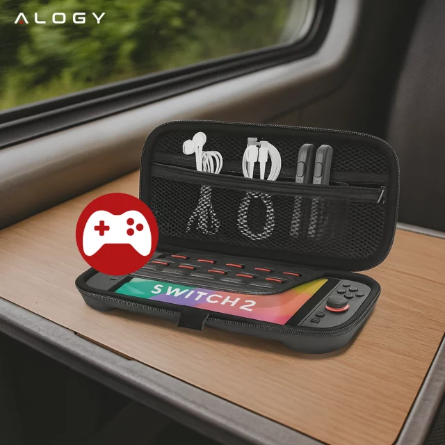 Pokrowiec Etui do Nintendo Switch 2 2025 Torba Ochronna Twarda EVA, Wodoodporna, Lekka, z Uchwytami i przegrodami akcesoria Alogy HardFoamBag™ – Czarna