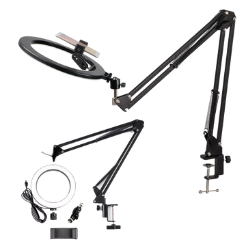 Alogy LED-Ringlicht 10 Zoll Fotoring für Make-up-Stativ für Schreibtischplatte Schwarz