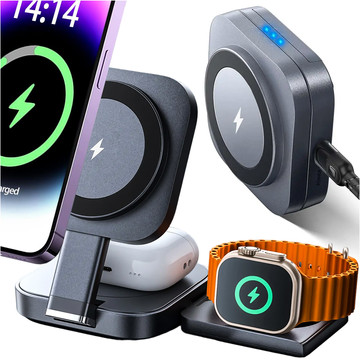 Qi Mag Safe 15W indukční nabíječka pro iPhone Apple Watch AirPods bezdrátová dokovací stanice 3v1 černá