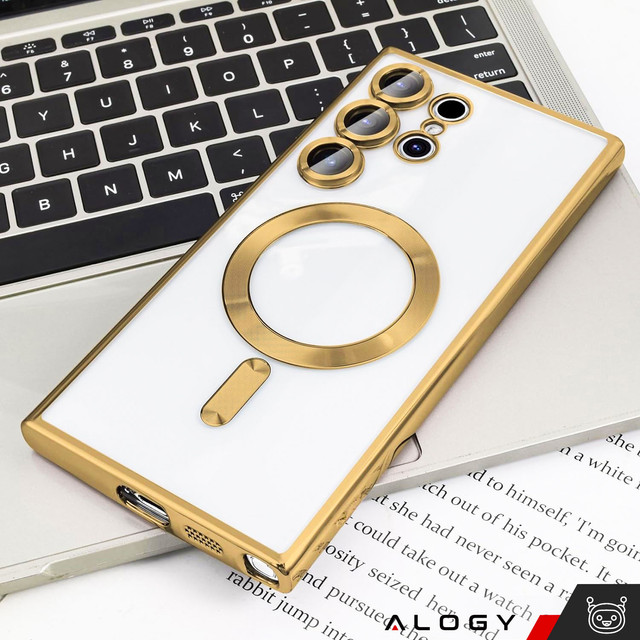 Case for Samsung Galaxy S24 Ultra Mag Safe Glamor Case Ring Housing Camera Protection Alogy Gold Transparent
