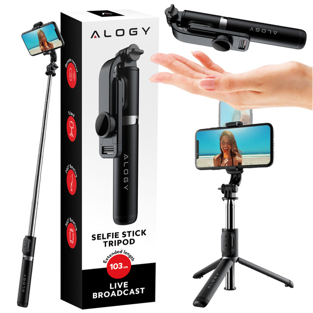 Alogy Selfie Stick Držák na telefon Foto stativ Stativ 103 cm Bluetooth dálkové ovládání černý
