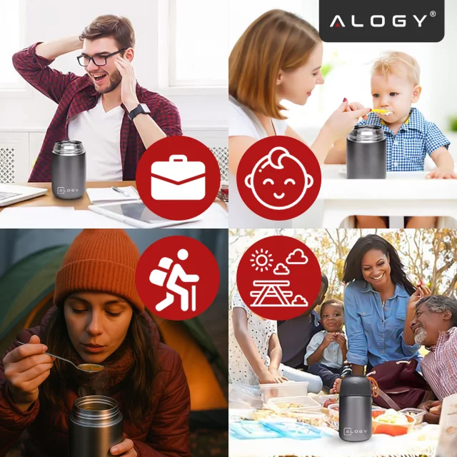 Dinner Thermos for Kids Soup Food 700ml Alogy Stainless Steel Folding Spoon Thermal Gray