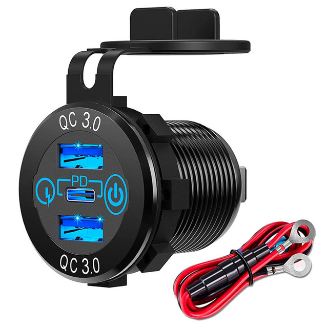Ładowarka samochodowa LED gniazdo Alogy Mini Car Charge do motocykla zasilacz konektory Alogy 2x USB QC 3.0 + USB-C PD 60W