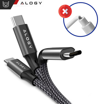 Kabel USB-C typu C silný rychlý 60W PD 2M pro iPhone 15/Pro/Max nylonový kabel Alogy Black