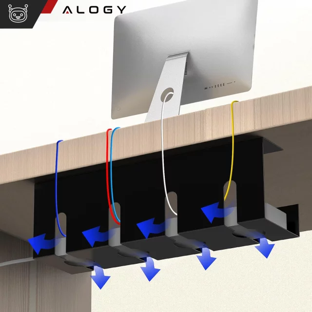 Organizér kabelů pod desku stolu, nastavitelná police na kabely, lišta na stůl, hliníkový držák Alogy Black
