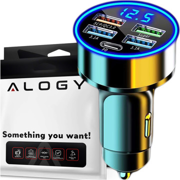 Car charger 4x USB QC 3.0 USB C PD 20W LED fast powerful 250W for Alogy Car phone black